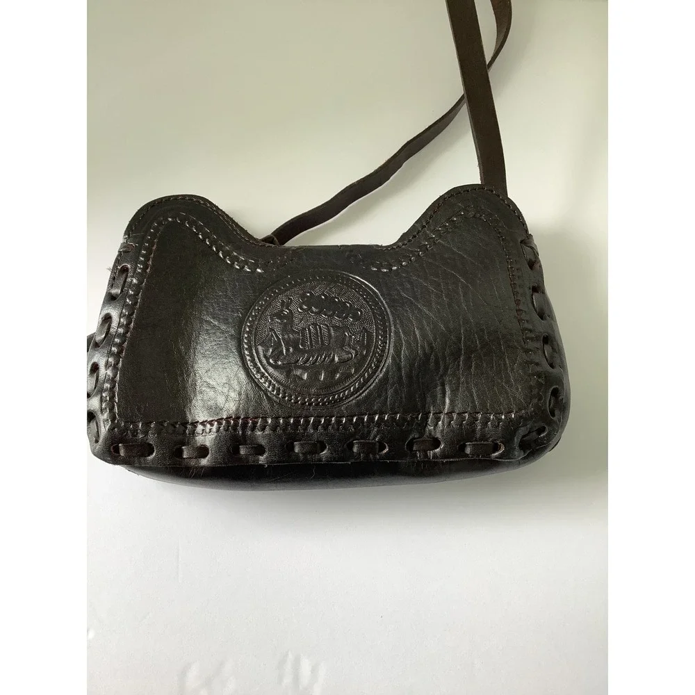 Puro Cuero Hand Crafted Tooled Leather Cowhide Pony Hair Shoulder Bag Brown